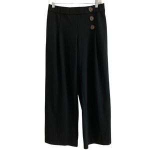 Alfani Wide Leg Pull On Elastic Waist Pants Womens Size S Black Buttons Hippie